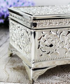 Personalised Swirls & Hearts Antique Silver Plated Jewellery Box