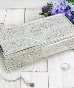 Personalised Swirls & Hearts Antique Silver Plated Jewellery Box