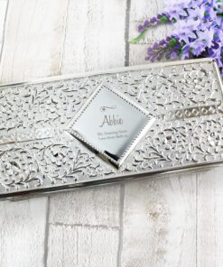 Personalised Swirls & Hearts Antique Silver Plated Jewellery Box