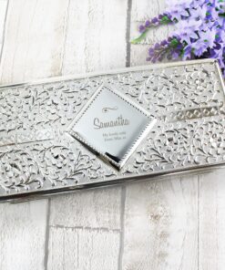 Personalised Swirls & Hearts Antique Silver Plated Jewellery Box