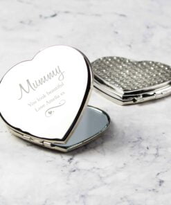 Personalised Swirls & Hearts Diamante Heart Compact Mirror