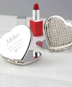 Personalised Swirls & Hearts Diamante Heart Compact Mirror