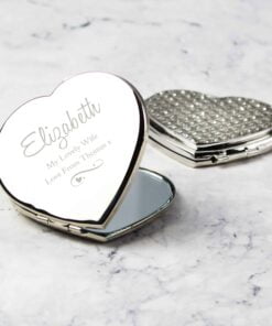 Personalised Swirls & Hearts Diamante Heart Compact Mirror