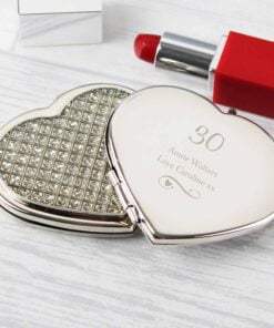 Personalised Swirls & Hearts Diamante Heart Compact Mirror