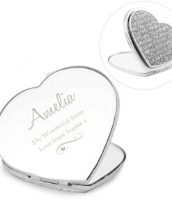 Personalised Swirls & Hearts Diamante Heart Compact Mirror