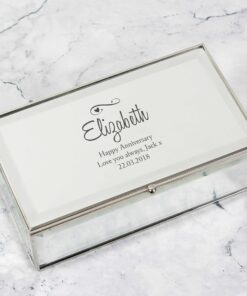 Personalised Swirls & Hearts Mirrored Jewellery Box