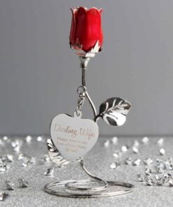 Personalised Swirls & Hearts Red Rose Bud Ornament