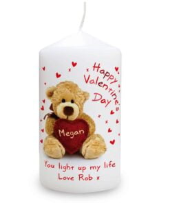 Personalised Teddy Heart Pillar Candle