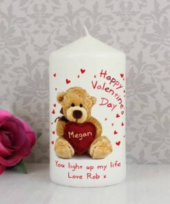 Personalised Teddy Heart Pillar Candle