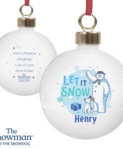 Personalised The Snowman and the Snowdog Blue Bauble