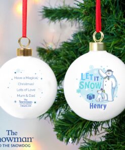 Personalised The Snowman and the Snowdog Blue Bauble