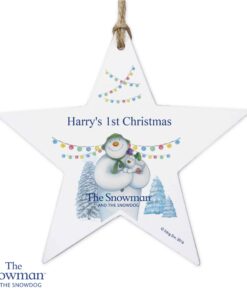 Personalised The Snowman and the Snowdog Wooden Star Decoration