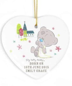 Personalised Tiny Tatty Teddy Christening Ceramic Heart Decoration
