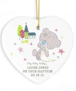 Personalised Tiny Tatty Teddy Christening Ceramic Heart Decoration