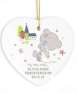 Personalised Tiny Tatty Teddy Christening Ceramic Heart Decoration
