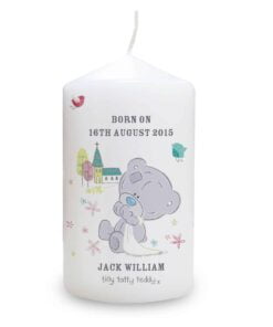 Personalised Tiny Tatty Teddy Christening Pillar Candle
