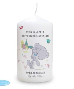 Personalised Tiny Tatty Teddy Christening Pillar Candle