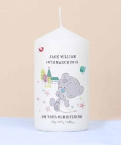 Personalised Tiny Tatty Teddy Christening Pillar Candle