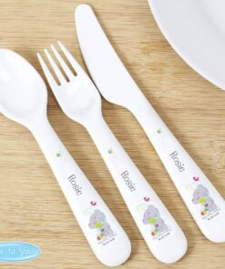Personalised Tiny Tatty Teddy Cuddle Bug 3 Piece Plastic Cutlery Set