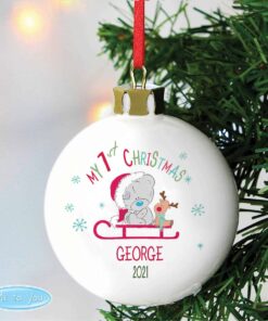 Personalised Tiny Tatty Teddy My 1st Christmas Sleigh Bauble