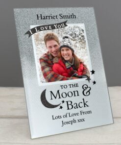 Personalised To the Moon and Back 4×4 Glitter Glass Photo Frame