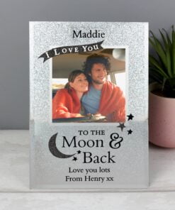 Personalised To the Moon and Back 4×4 Glitter Glass Photo Frame