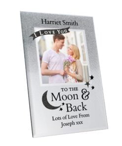 Personalised To the Moon and Back 4×4 Glitter Glass Photo Frame