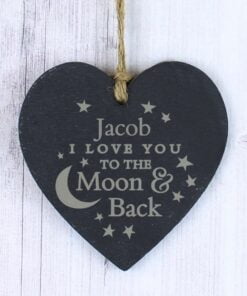 Personalised To the Moon and Back… Slate Heart Decoration