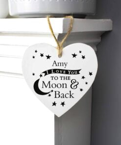 Personalised To the Moon and Back… Wooden Heart Decoration