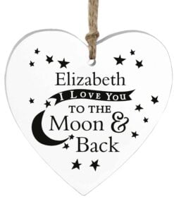 Personalised To the Moon and Back… Wooden Heart Decoration