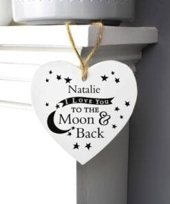 Personalised To the Moon and Back… Wooden Heart Decoration