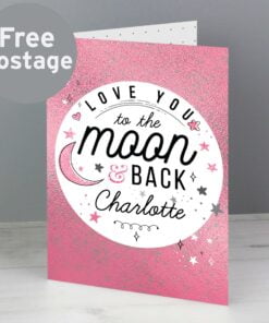 Personalised To The Moon & Back Pink Card