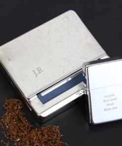 Personalised Tobacco Rolling Tin and Silver Lighter Set