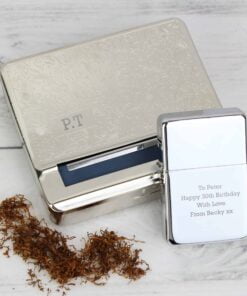 Personalised Tobacco Rolling Tin and Silver Lighter Set