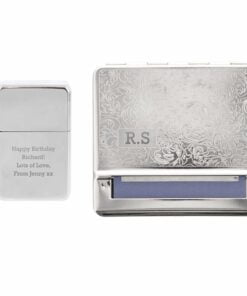Personalised Tobacco Rolling Tin and Silver Lighter Set