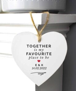Personalised Together Is My Favourite Place Wooden Heart Decoration