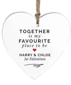 Personalised Together Is My Favourite Place Wooden Heart Decoration