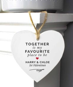 Personalised Together Is My Favourite Place Wooden Heart Decoration
