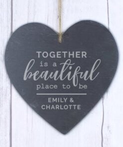 Personalised Together Slate Heart Decoration