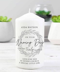 Personalised Truly Blessed Naming Day Pillar Candle
