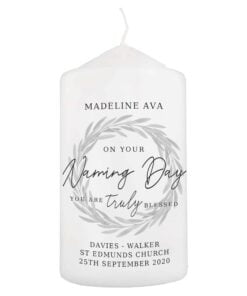 Personalised Truly Blessed Naming Day Pillar Candle