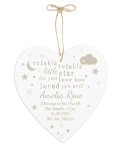 Personalised Twinkle Twinkle Large Wooden Heart Decoration