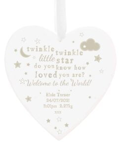 Personalised Twinkle Twinkle Large Wooden Heart Decoration