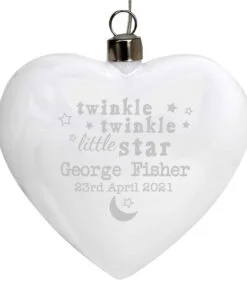 Personalised Twinkle Twinkle LED Hanging Glass Heart