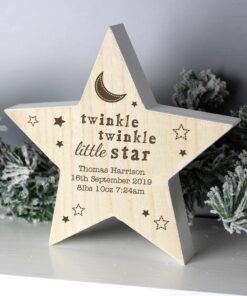 Personalised Twinkle Twinkle Rustic Wooden Star Decoration