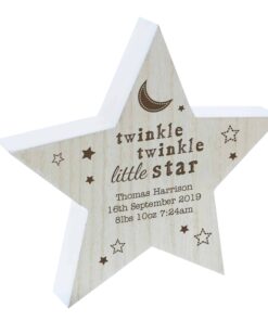 Personalised Twinkle Twinkle Rustic Wooden Star Decoration