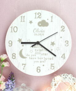 Personalised Twinkle Twinkle Shabby Chic Large Wooden Clock