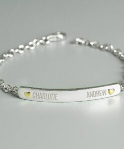 Personalised Two Names Sterling Silver and 9ct Gold Bar Bracelet