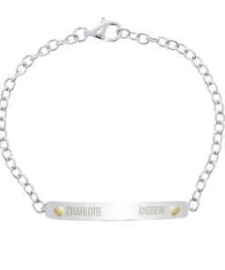 Personalised Two Names Sterling Silver and 9ct Gold Bar Bracelet