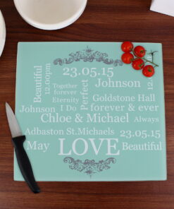 Personalised Typography Glass Chopping Board/Worktop Saver